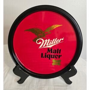 Vintage Miller Malt Liquor Round Metal Beer Tray 10 2/4" Diameter Red & Black